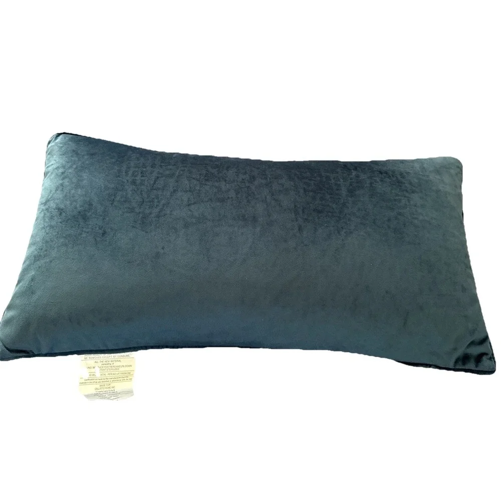 Callisto Home Velvet Lumbar Pillow Midnite Blue Down Feather Insert 25 X 13 EUC